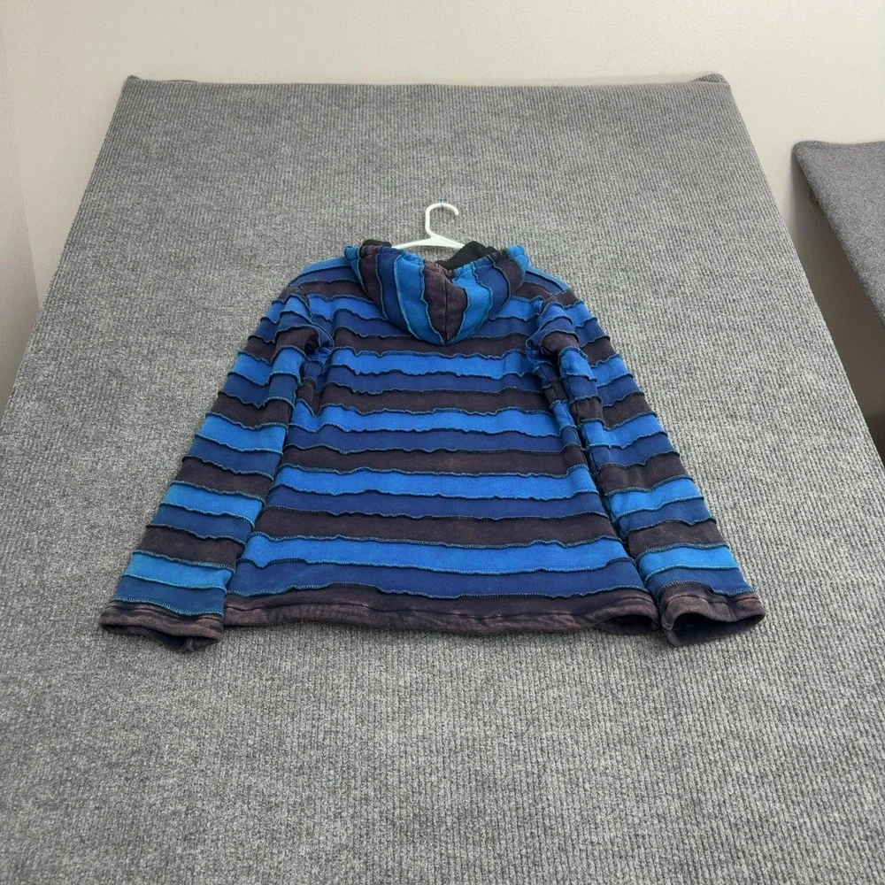 Unbranded Hoodie Womens XXL Blue Cotton Raw Edge Patchwork Boho Grunge Style